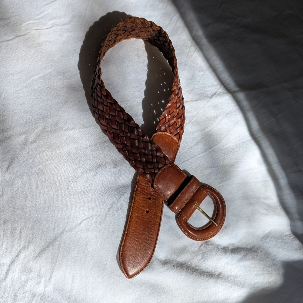 Vintage Coach Belt British Tan Woven Braided Leather 3852